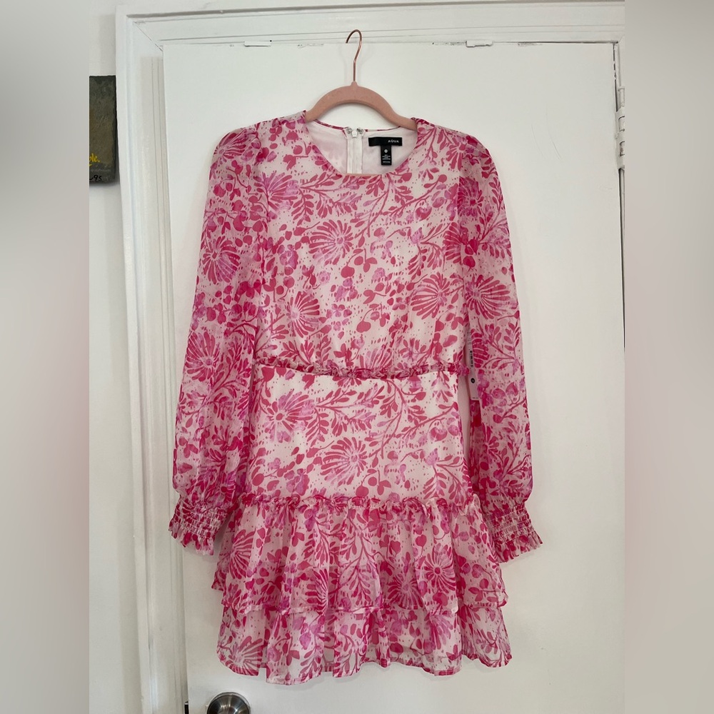Aqua Pink and White Floral Dress
